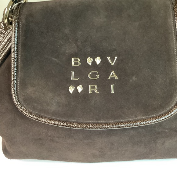 🛍STUNNING ! 🌟BULGARI Brown Suede Large Hobo Bag🛍 - Picture 5 of 10